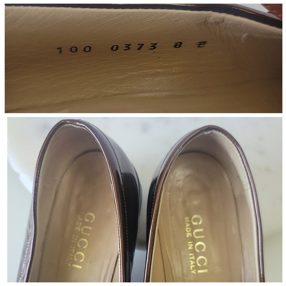 Vintage Gucci Classic "G" Womens Loafers Cooper Bronze Patent Leather Italy 8 B - Picture 9 of 16